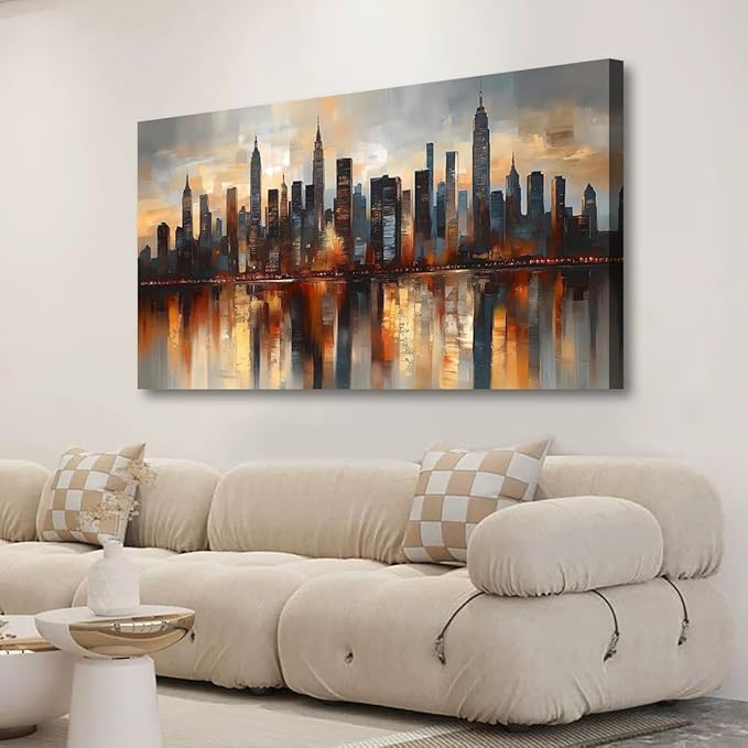 Abstraction Pictures Canvas Wall Art for Living room Office Bedroom Wall Decor,City night Scene Wall Art Print Paintings Modern Natural Landscape Artwork Waterproof Ready to Hang-20x40inch