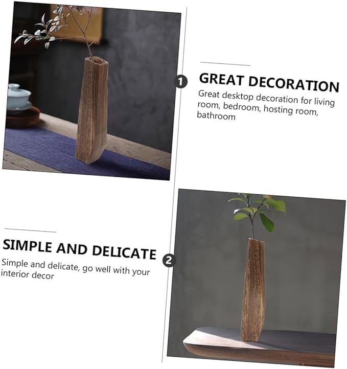 KESYOO Premium Wooden Flower Pot Decorative Plant Vase Leakproof Rustic Wood Planter for Home Office Wedding Decor Single