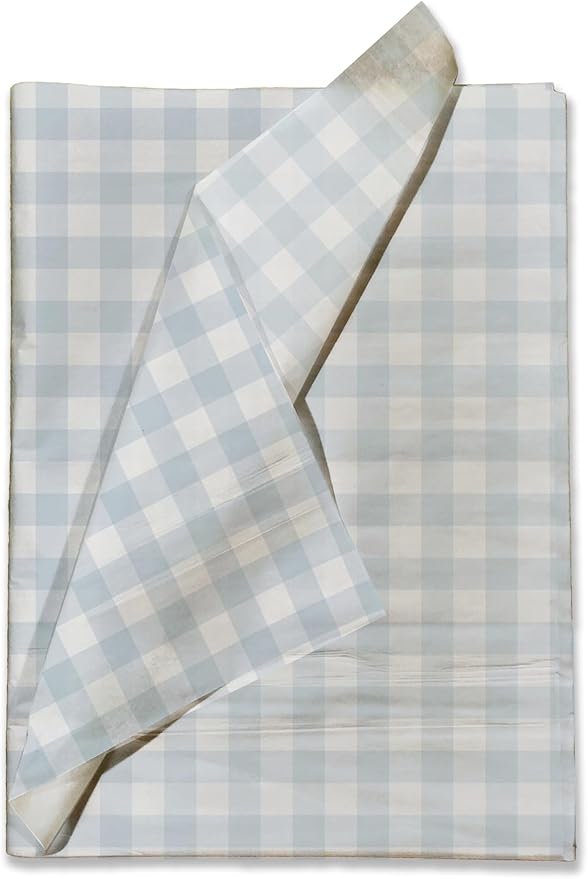 Pro Supply Global Blue Gingham Printed Tissue Paper for Gift Bags or Boxes and Wrapping - Checkered Bulk Decorative Art Tissue Paper for Packaging and Gifting | 24 Sheets 20" x 30"