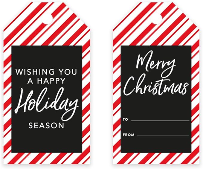 Andaz Press Christmas Holiday Season Classic Gift Tags, Merry Christmas to from and Wishing You A Happy Holiday Season, Candy Cane Striped Design, for Holiday Events, Parties, and Favors, 60-Pack