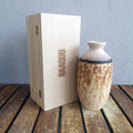 RAAQUU Koban 7 inch Raku Ceramic Clay Pottery Vase with Gift Box Corporate Gift in a Pine Box -Personalized Rustic Boho Handmade Gift in Obvara