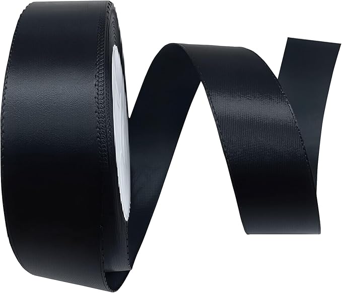 1 Inch Black Satin Ribbon, 22 Yards Double Faced Fabric Ribbons for Gift Wrapping, Bouquet, Garland, Bowknot, Hair, Crafts, Balloons, Party Decoration