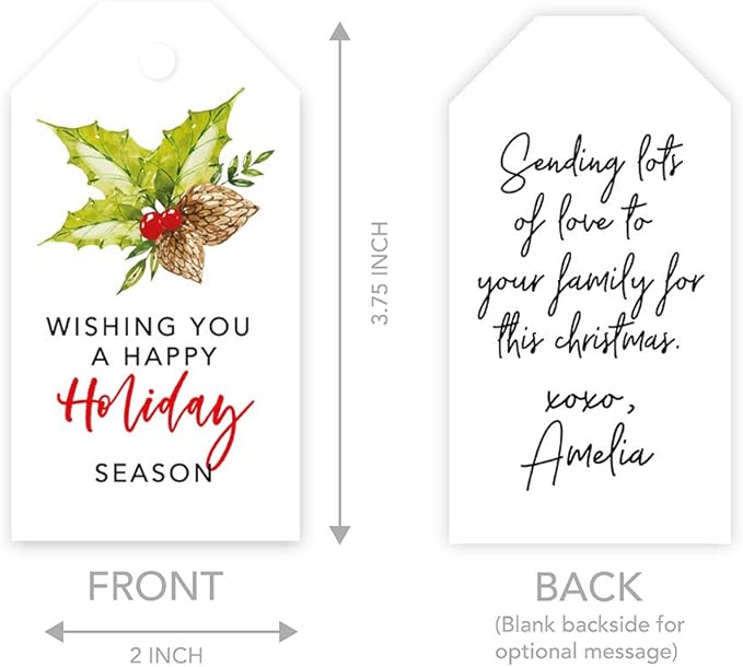 Andaz Press Christmas Holiday Season Classic Gift Tags, Happy Holidays to from and Wishing You A Happy Holiday Season, Holly Leaf Design, for Holiday Events, Parties, and Favors, 60-Pack