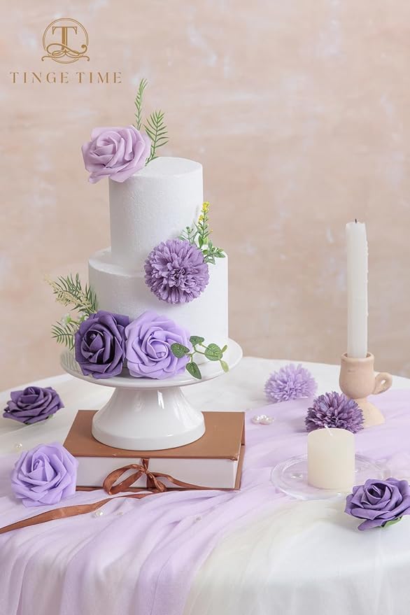 TINGE TIME Purple Flowers, Fake Flower Leaf Artificial Flower with Stems for DIY Wedding Bouquets Table Centerpieces Baby Shower Home Party Floral Arrangements Decorations