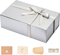 LIFELUM Gift Boxes with Lids, 1 Pack 13.8 x 8.3 x 4.4 inch Silver Gift Boxes with Ribbon, Card, Shredded Paper Filler for Presents, Graduation, Christmas, Birthdays