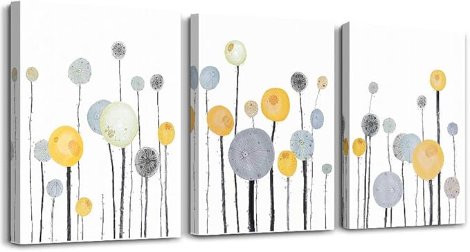 Abstract Flowers Watercolor Painting 3 Piece Framed Canvas Wall Art for Living Room, Bathroom, Office, Kitchen - Large Size Home Decor Artwork for Bedroom Decoration