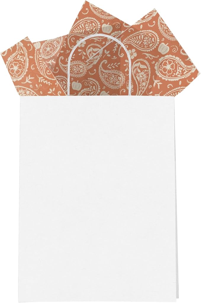 Orange Paisley and Pumpkins Printed Tissue Paper for Birthday Party Gift Bags or Boxes and Wrapping - Fall Bulk Decorative Art Tissue Paper for Packaging and Gifting | 24 Sheets 20" x 30"