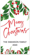 Andaz Press Personalized Christmas Holiday Season Classic Gift Tags, Merry Christmas Custom Family Name and Year, Holly Greenery Leaves Design, for Holiday Events, Parties, and Favors, 60-Pack