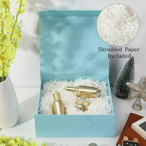 1 Pcs Blue Gift Box Large 13x11x5.3 Inch Large Black Gift Box Large Magnetic Gift Box with Crinkle Paper Blue Large Gift Box with Shredded Paper Luxury Gift Boxes with Lids for Presents
