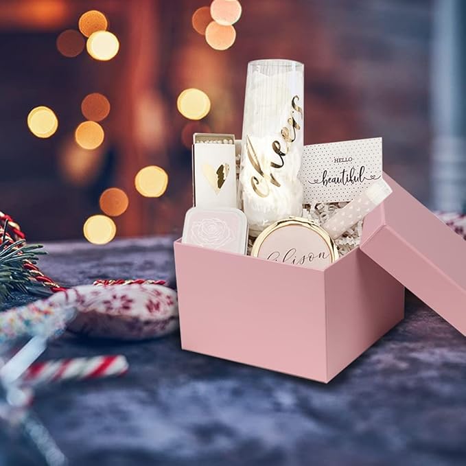 Briful Square Gift Boxes with Lids Set of 4 Pink Gift Box Assorted Sizes Nesting Gift Boxes for Presents Birthday Bridesmaid Wedding Valentines Christmas Party Favor Boxes