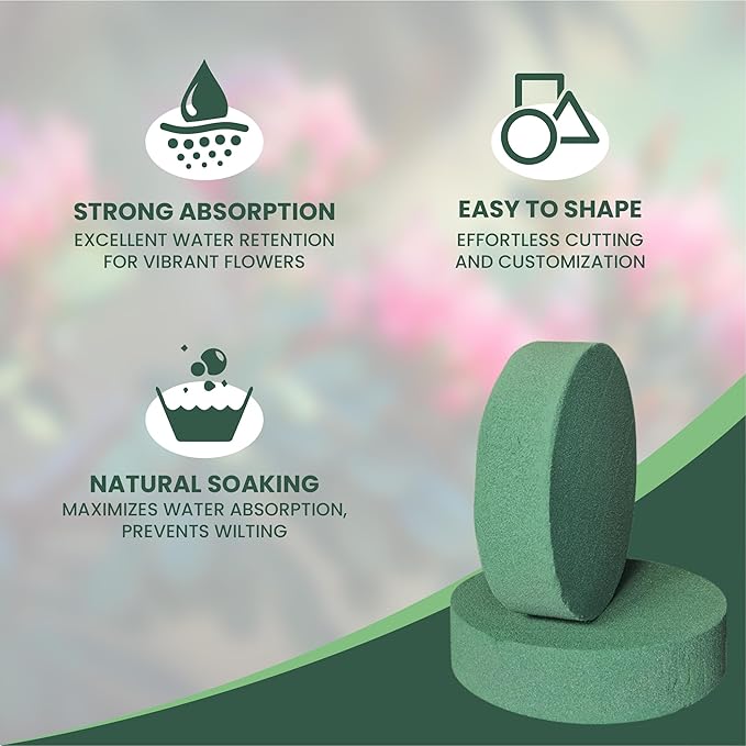 Lageza Pack of 6 Round Floral Foam Blocks (6” X1.5”) Dry & Wet Green Flower Foam Blocks for Fresh & Artificial Flower Arrangements, Party Decorations, Florist Supplies (Size: 6 Inch)