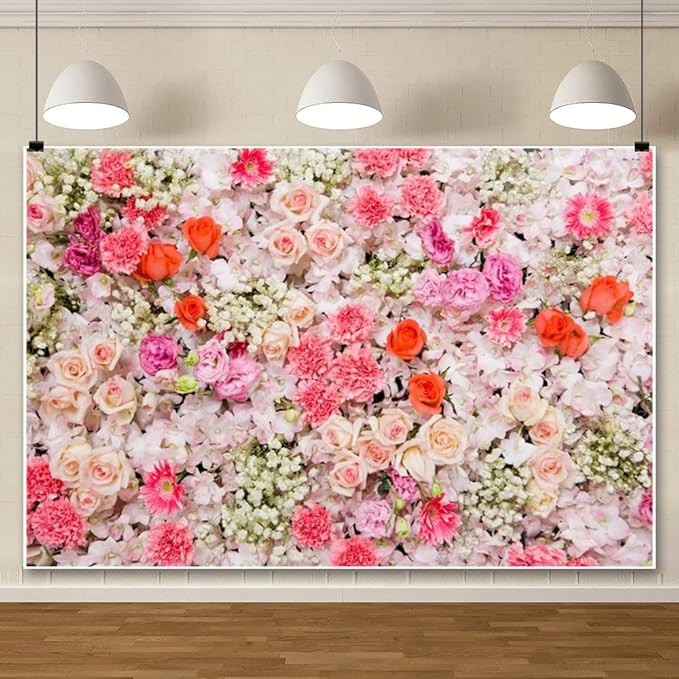 Leowefowa Floral Wall Backdrop for Spring 9x6ft Vinyl Pink Rose Flowers Photography Background Wedding Bridal Baby Shower Birthday Party Decorations Photo Studio Booth Props Banner