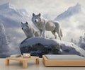 Arctic Wolves Wall Mural, Snow Wolves in Mountain 3D Wall Murals, Winter Wild Animal Wallpaper Mural, for Living Room Bedroom Large Wallpaper Indoor Decor 177.16" W x120 H