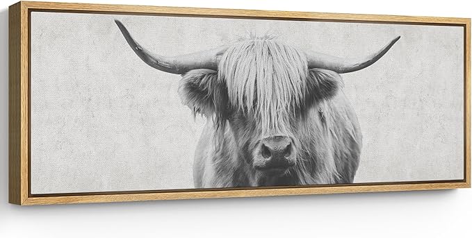 SIGNFORD Large Framed Canvas Print Wall Art Highland Gentleman Portrait of a Highland Cow Illustrations Modern Art Relax/Calm Warm for Living Room, Bedroom, Office - 60"x20"