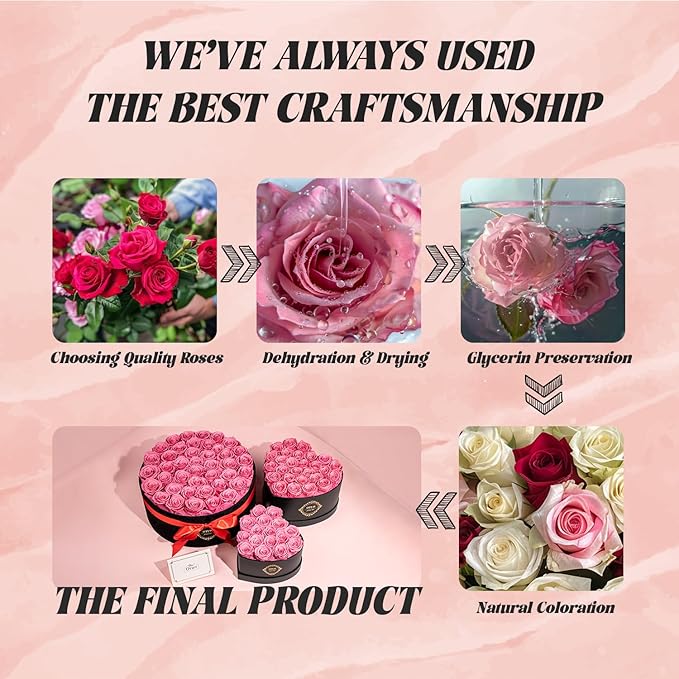 27 Preserved Roses in Heart-Shaped Box, Flowers for Delivery Prime Last up 2 Years, Real Forever Flowers for Wife, Girlfriend, Mother, Eternal Roses for Anniversary - Pink