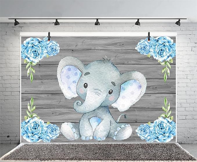 AOFOTO 7x5ft Elephant Backdrop It's a Boy Baby Shower Party Decoration Photography Background Sweet Watercolor Flowers Grey Wood Cartoon Newborn Infant Girl Kids Birthday Banner Photo Studio Props