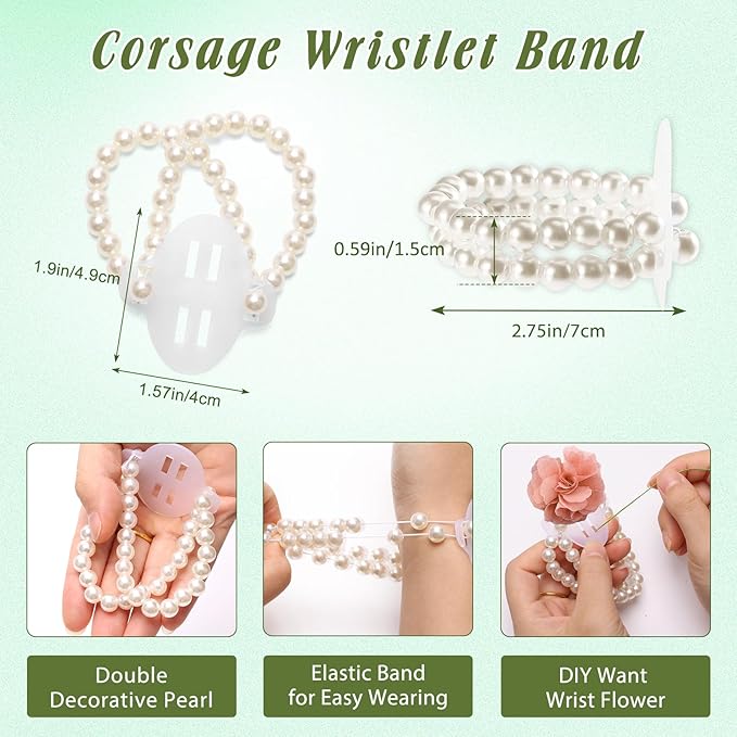 AHIER Corsage Wristlet Band, 162PCS DIY Wrist Corsage Kit with 6P Corsage Bracelet, Wire Cutter and Floral Wire, Green Floral Tape, Pin, Ribbon for Wedding Party Boutonniere Wrist Corsage Supplies