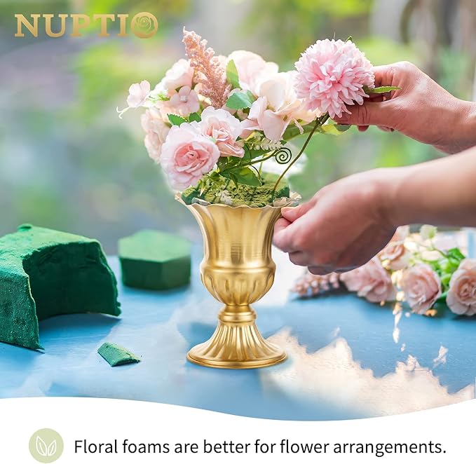 Nuptio Pcs of 10 Metal Urn Planter Elegant Wedding Centerpieces Vase for Wedding Party Decoration, 16cm/6.3" Tall Trumpet Vase Flower Holder for Anniversary Ceremony