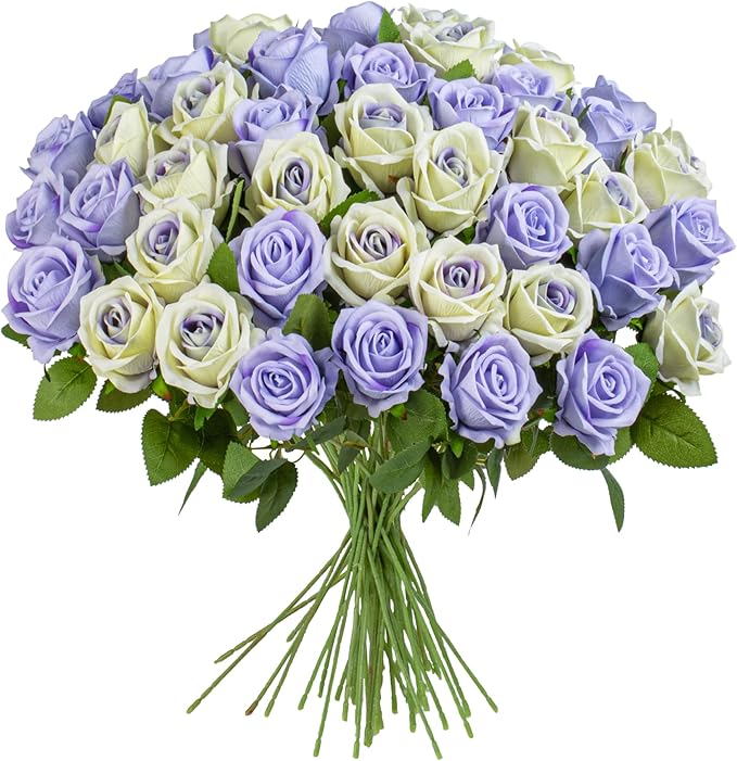 Fake Plants Roses Flowers Plastic Flowers Spring Decorations for Home Gifts for Gf Roses Artificial Flowers for Vase Fake Flowers Home Decor 19.6"(LPU & Pu Heart 50PCS)