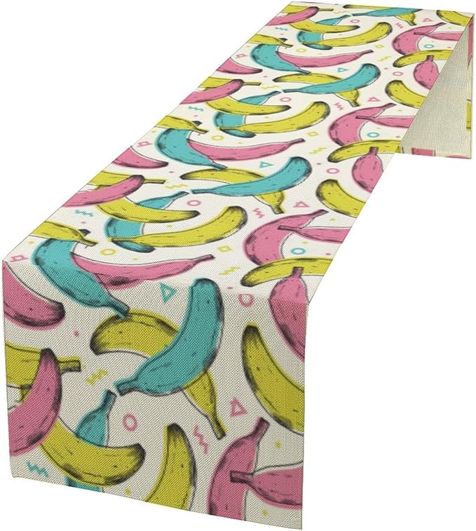 Banana Fruit Table Runner, Kitchen Dining Table Decor, Watercolor Tropical Fruit Palm Leaves Table Runners for Indoor Outdoor Home Farmhouse Holiday Wedding Birthday Party Decoration, 13 x108 in