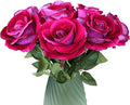 10-Pcs Artificial Rose Bouquets Faux Flowers with Flannel and Silk-Like Touch Highly Realistic Handmade Ideal for Home Office Wedding Hotel Festival Party Decorations Gifts Props (Fuchsia)