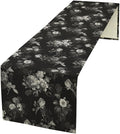 Vintage Botanical Table Runner, Abstract Watercolor Black White Gothic Flower Leaves Plants Print Table Runner for Seasonal Home Decoration Indoor Outdoor Party Decor, 13x90inch
