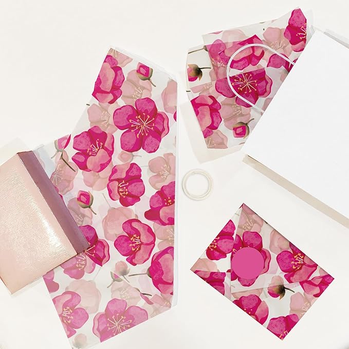 Pro Supply Global Pink Poppies Printed Tissue Paper for Valentine's Day Gift Bags or Boxes and Wrapping - Bulk Decorative Art Tissue Paper for Packaging and Gifting | 24 Sheets 20" x 30"