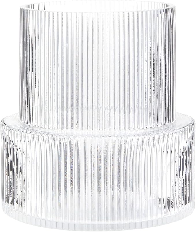 Ribbed Glass Vase, Flower Vase, Fluted Clear Vases for Flowers, Modern Vases for Living Room, Dining Table, Entryway, Shelf, Wedding, Office, Coffee Table, Birthday, 7.5 Inches