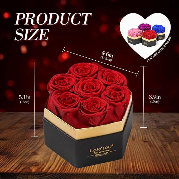 Preserved Roses Flowers for Delivery 7 Pcs, Forever Flores in a Box with Necklace, Eternal Rose Anniversary Birthday Gifts for Women Mom Wife Girlfriend, Rosas for Valentines Christmas, Red