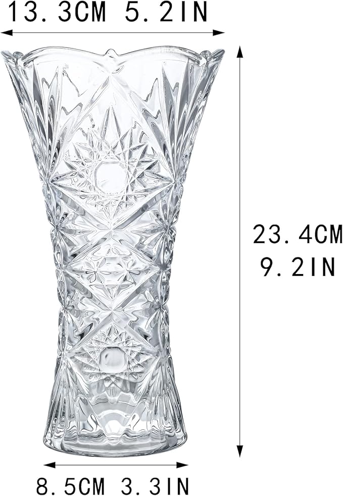 kanpura Clear Crystal Vase, Glass Flower Vase Thickening Design Suitable for Home Christmas Centerpieces Decor, Mothers Gift,9.2'' Tall(1 Piece)