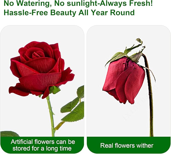 Fake Plants Roses Flowers Plastic Flowers Spring Decorations for Home Gifts for Gf Roses Artificial Flowers for Vase Fake Flowers Home Decor Fake Plant 19.6"(Red 100PCS)