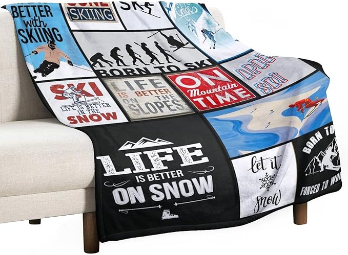 Skiing Throw Blanket for Lovers - Soft Warm Cozy Fleece for Kids Adults - Couch Sofa Bed 50"x60"