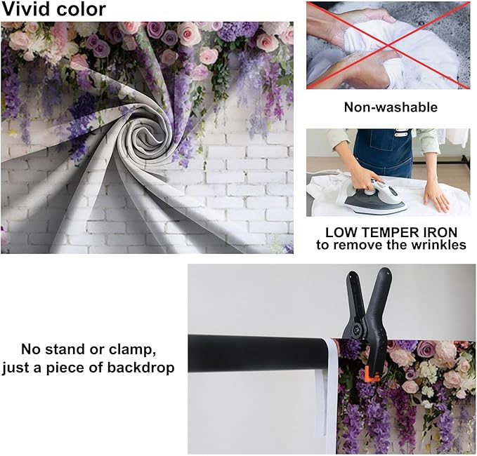Baocicco Purple Floral Wall Backdrops 10x7ft Flowers White Brick Wall Backdrops for Photoshoot Valentine Day Decorations Anniversary Wedding Banner Supplies Birthday Baby Shower Photo Props