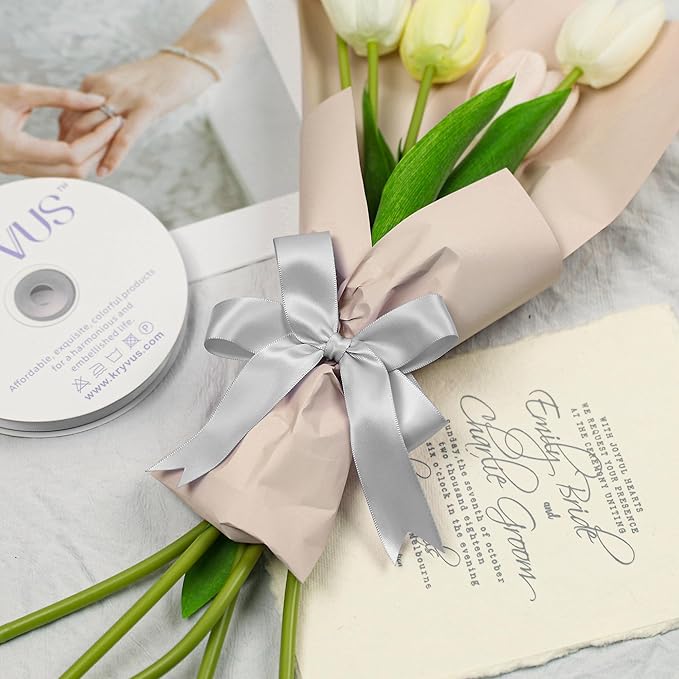 Silver Satin Ribbon, Double Faced 1 Inch X 25 Yards Silver Ribbon, Premium Satin Ribbon for Gift Wrapping, Crafts, Hair Bow Making, Sewing, Flower Bouquet, Wedding Party Decor