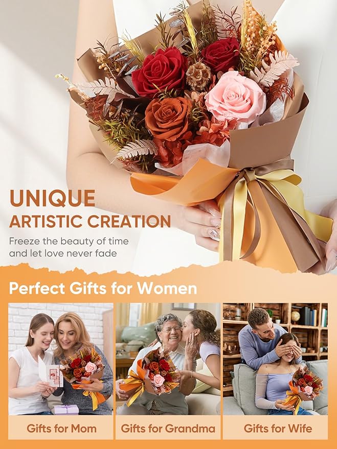 Flowers for Delivery Preserved Flower Fresh Bouquet Forever Fall Flowers Birthday Gifts for Women Mom Anniversary Real Rose Gifts for Grandma Sister Wife from Daughter Fall Home Wedding Decor