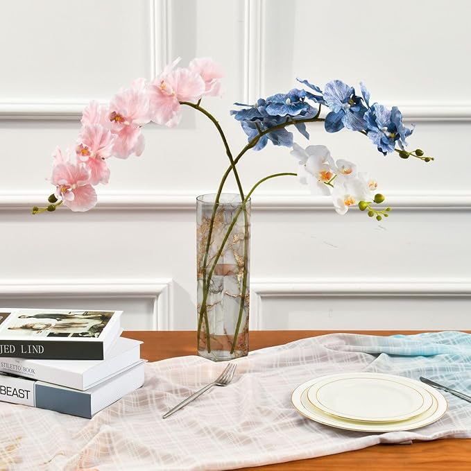 ALAZA White Gilded Marble Pattern Flower Vases for Home Decor Kitchen Bedroom Living Room Bathroom Office Table Decorations