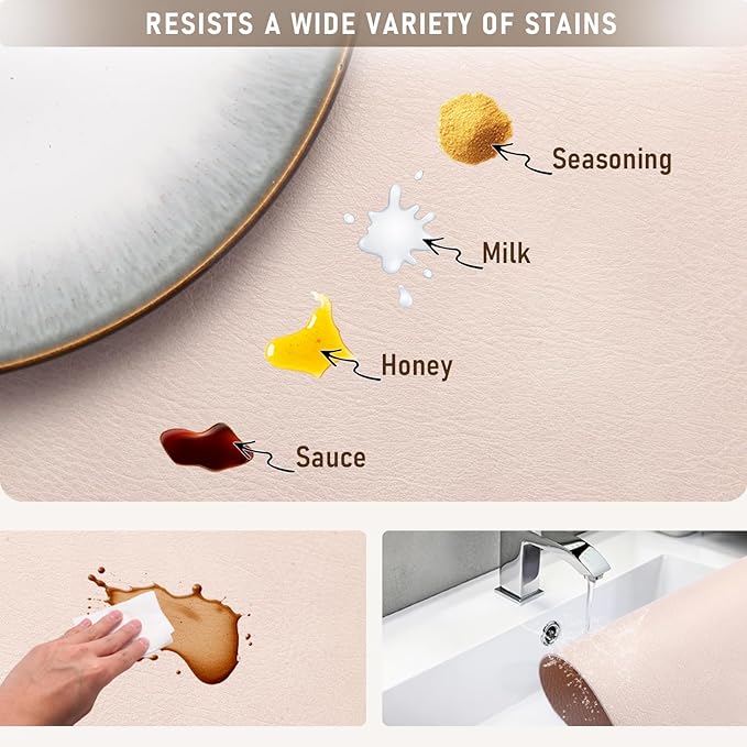UnivoColors Washed Cowhide Pattern PU Leather Placemats Set of 6 Heat Resistant Kitchen Table Mats, Waterproof Wipeable for Party Decoration(Black+Blue+Grey+Camel+Beige+Green)