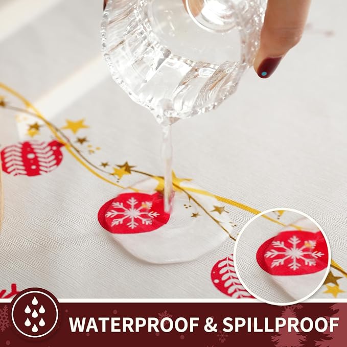Christmas Rectangle Table Cloth,100% Waterproof Tablecloth,Christmas Decorations for Home, Vinyl Tablecloth Plastic Table Cover for Party，Picnic,Dining,Outdoor 52" x 70",Merry Ribbon