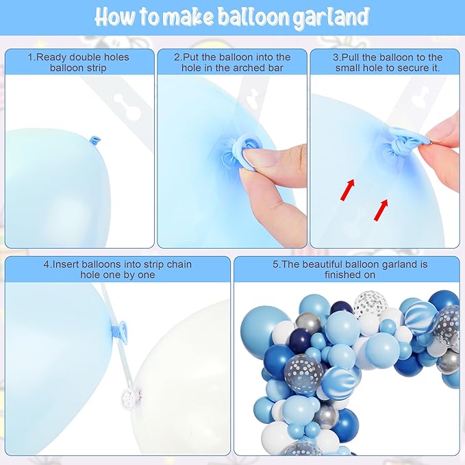 Amandir 134Pcs Blue Balloons Arch Garland Kit, Different Sizes 12 10 5 inch Navy Royal Light Blue Latex Confetti Balloons for Boys Birthday Baby Shower Winter Wonderland Graduation Party Decorations