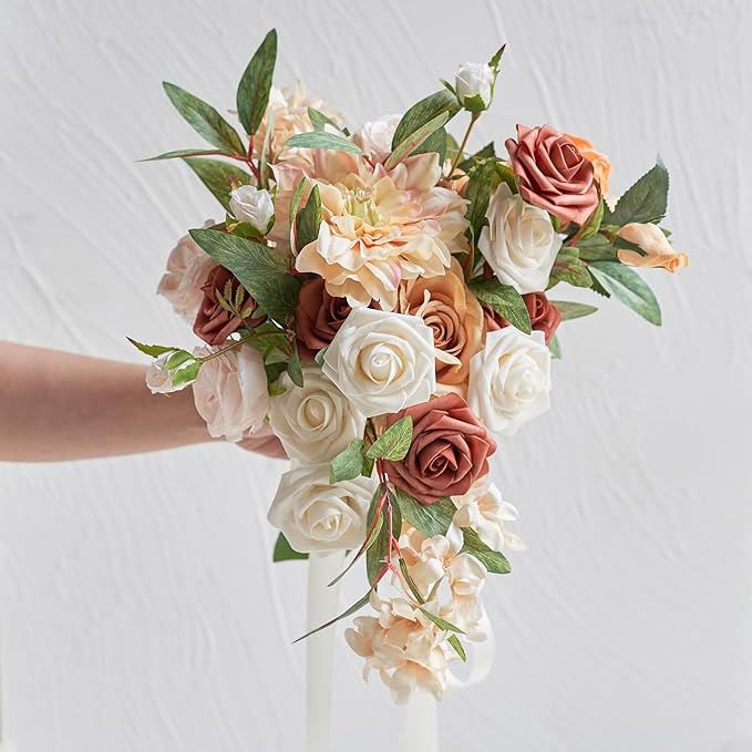 Artificial Flowers, 25pcs Terracotta Artificial Rose for DIY Wedding Bouquets Centerpieces Arrangements, Foam Roses with Stems for Bridal Shower Party Home Decorations