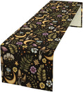Vintage Mushroom Table Runner, Rustic Botanical Flowers Fern Moon Star Print Table Runner for Home Kitchen Dining Table Decoration Indoor Outdoor Party, 13x108inch