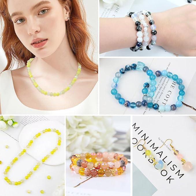 DUQGUHO 8mm Blue Beads for Jewelry Making Blue Glass Beads for Crafts Crystal Glass Round Beads Bulk Bead Bracelet Kit 360PCS