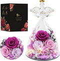 Christmas Rose Gifts for Women, 7" Purple Preserved Roses Flowers in Glass Angel Figurine, Birthday Gift for Mom Wife Grandma, Eternal Rose for Mothers Day Valentines Anniversary