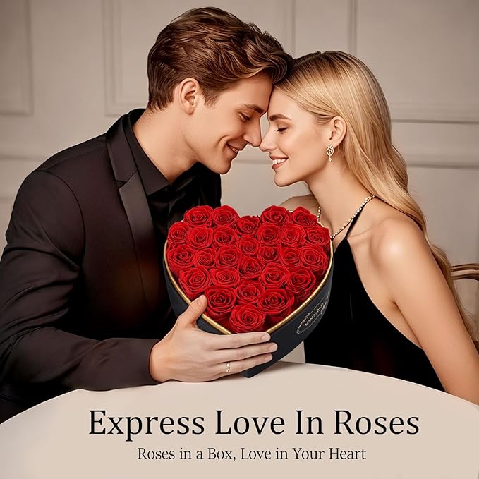 27 Preserved Roses in Heart Shape Gift Box for Her - Forever Flowers for Delivery, Eternal Rose Mothers Gifts for Mom, Wife Anniversary Birthday Gifts for Women, Red