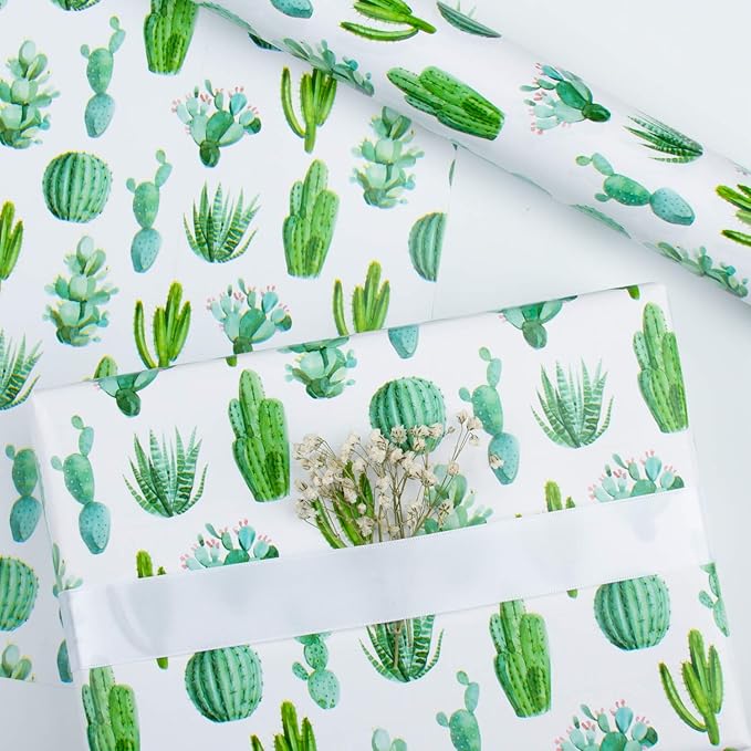 WRAPAHOLIC Jumbo Cactus Wrapping Paper Roll - 30 Inch x 33 Feet - Greeny Wrapping Paper for Kids Girls Women Birthday, Wedding, Baby Shower, Bridal Shower
