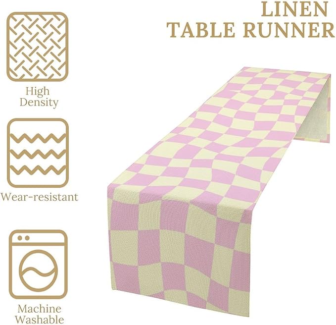 Hippie Table Runner Retro Geometric Square Purple Grid 60s70s Style Kitchen Restaurant Decoration for Indoor and Outdoor Wedding Party Table Runner 13x90 Inch