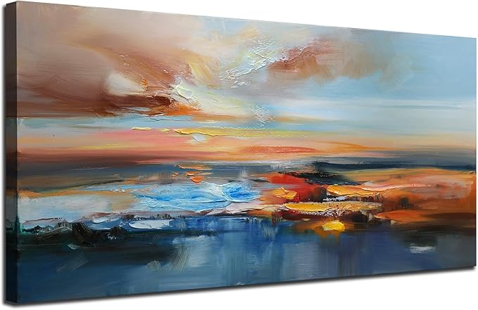 Brushart Abstract Wall Art Large Landscape Canvas Picture, Paintings Wall Decor Living Room Textured Artwork for Walls Bedroom Home Office, 58"x29"