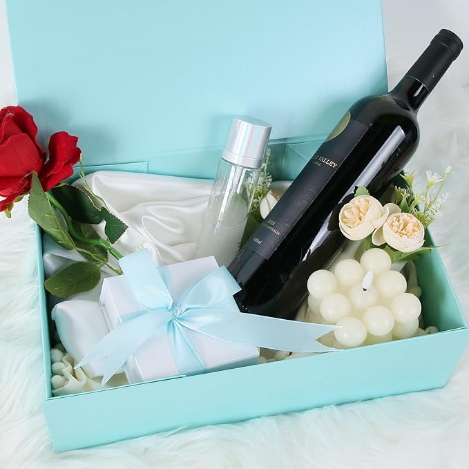 Aimyoo Blue Collapsible Gift Box with Magnetic Closure Lids 13.8x9x4.3 in, Large Bridesmaid Groomsman Proposal Boxes, Rectangle Present Box for Graduation Birthday Storage 1 Pack