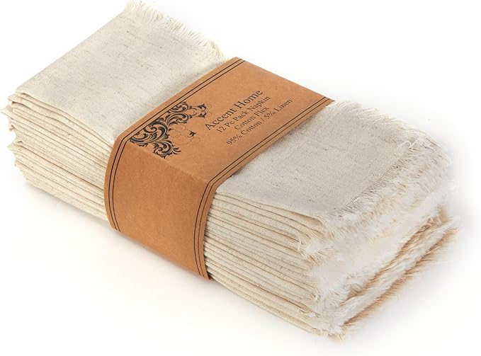 ACCENTHOME Natural Cotton Linen Napkin Set of 12 18x18 inch Dinner Napkins - Washable Soft Premium Reusable Perfect Fall Thanksgiving Table Napkins for Family Dinners Christmas Weddings & Everyday Use