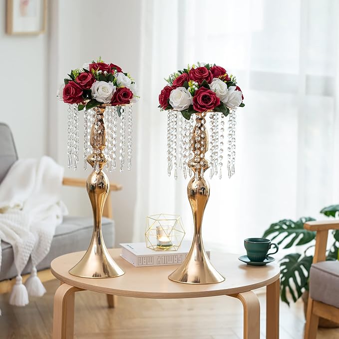 Flower Centerpieces for Wedding Tables: Wedding Table Decorations Burgundy & White Flower Balls Centerpieces for Engagement Cerebration Party Center Pieces 2 Packs